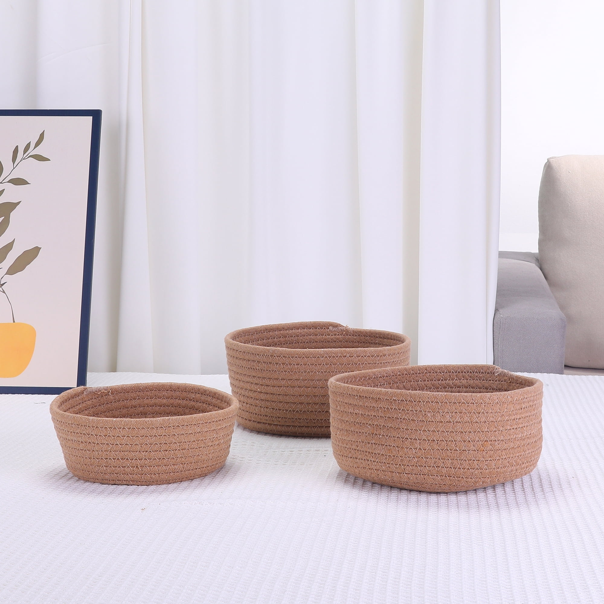Unique Bargains Round Woven Storage Basket Small Storage Bin for Home Decor Brown L