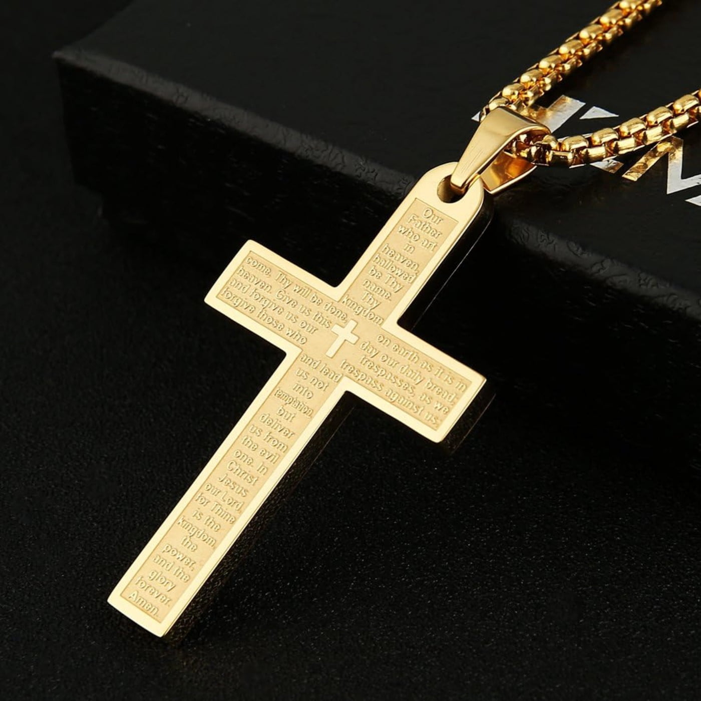 Celvieroot Stainless Steel Mens Womens Cross Necklace Lord's Prayer Pendant, 4 Colors Available
