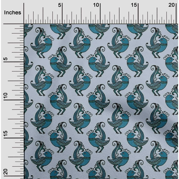 oneOone Georgette Viscose Light Grayish Blue Fabric Bird Block Craft Projects Decor Fabric Printed By The Yard 42 Inch Wide