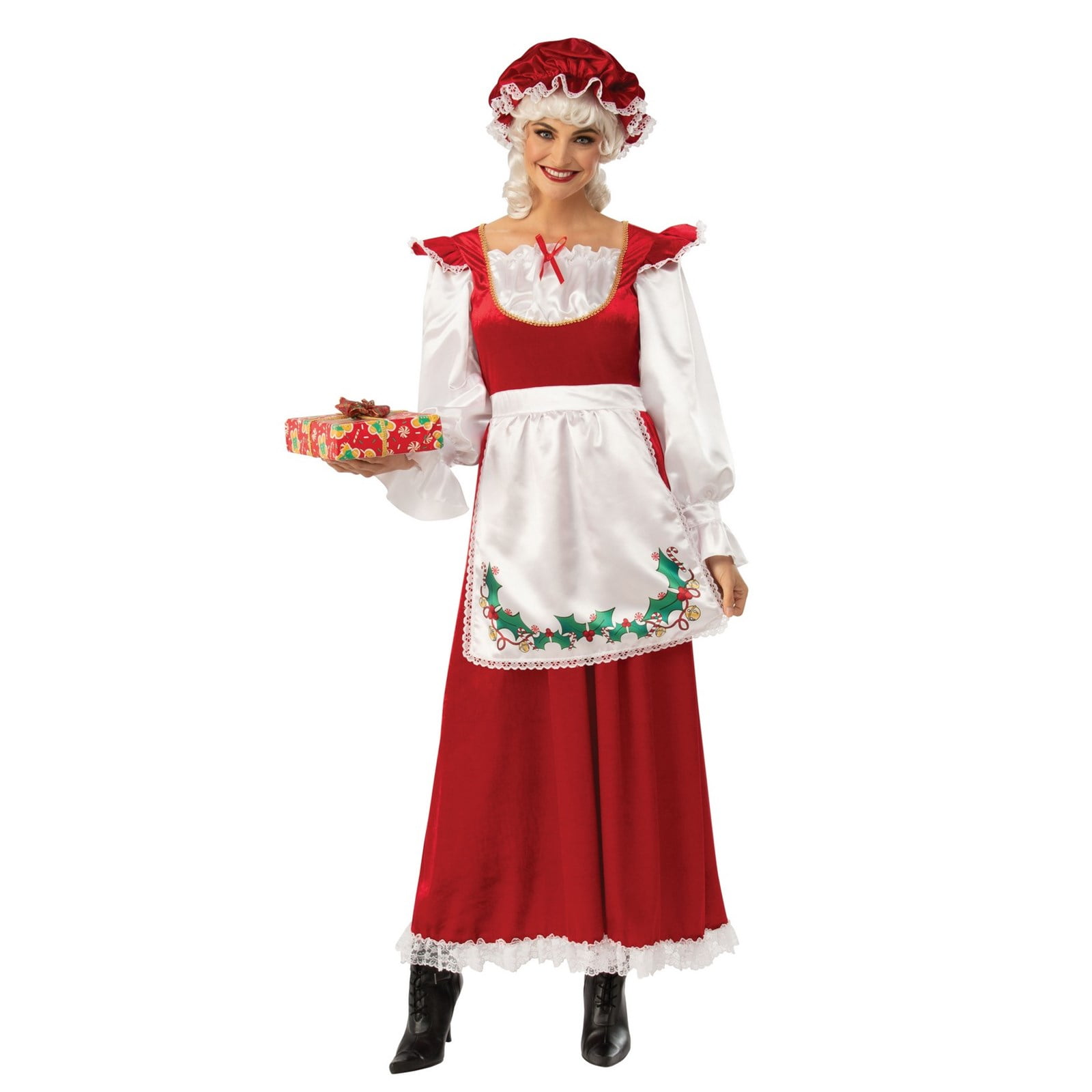 Women Christmas Bodysuit Mrs Santa Claus Cosplay Costume Catsuit with Apron Hat