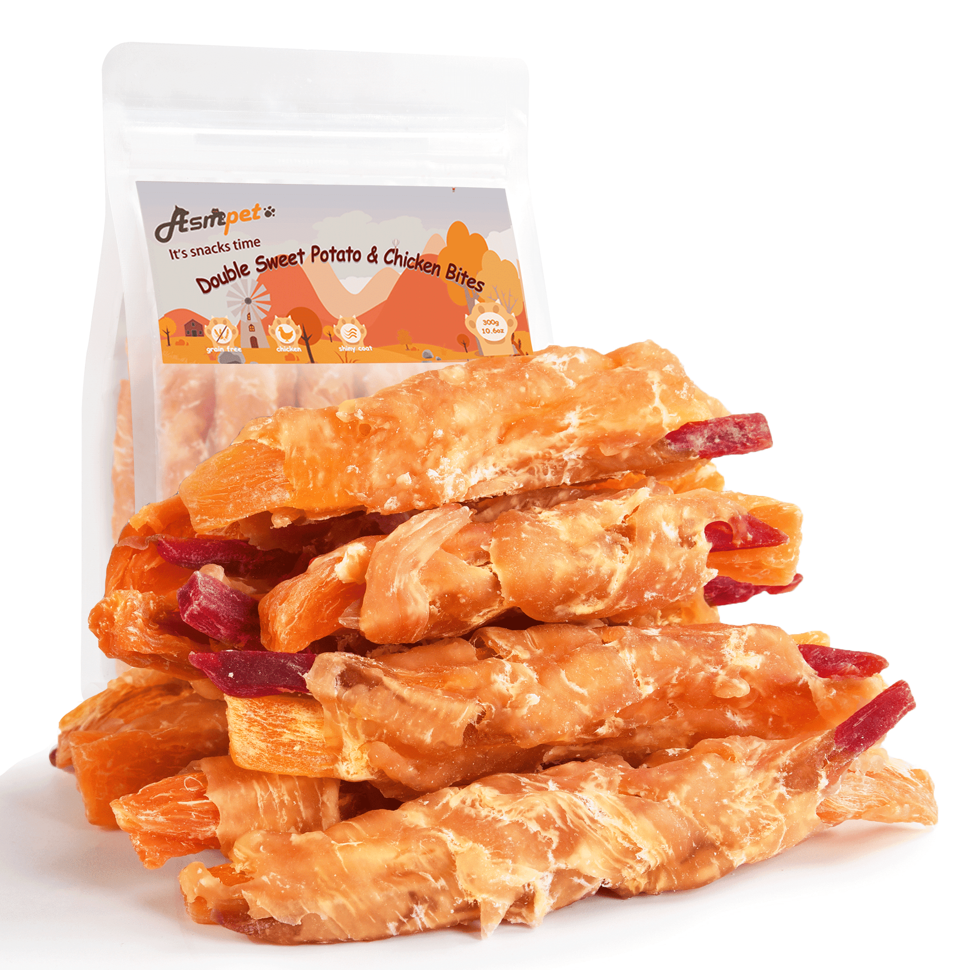 ASMPET Healthy Natural Soft Chew Dog Treats with Chicken and Double Sweet Potato, Dietary Fiber, 11 oz