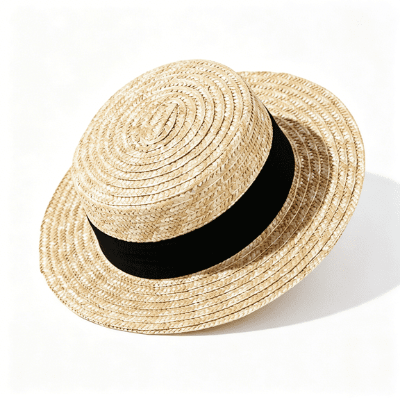 TELOLY Girls Straw Boater Hat Kids Beach Hats Toddler Natural Wheat Straw Skimmer Hat Boys Handmade Flat Crown Sun Hats