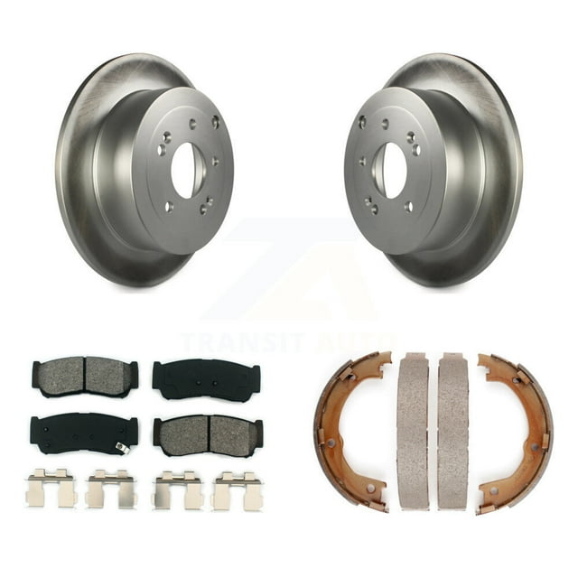 Transit Auto Rear Disc Coated Rotors Semi-Metallic Pads and Parking Brake Shoes Kit for Car 2007-2009 Hyundai Santa Fe KGS-103175
