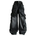 thumbnail image 2 of Ruyang Girls Jeans Denim Elastic Wasit Wide Leg Baggy Pants Pocket Side Denim Cargo Pants Kids Summer Fall Clothes 5-16 Years, 2 of 5