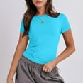 thumbnail image 2 of YDKZYMD Gym Crop Tops for Women Short Sleeve Crew Neck Y2k Tight Shirt Teen Girls Layering Slim Fitted Cute Basic Tee Going Out Trendy Athletic Tops Sky Blue L, 2 of 5