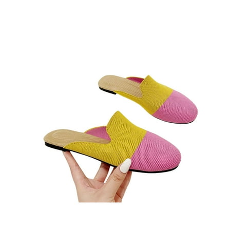 

SIMANLAN Women Flats Casual Clogs Summer Mules Ladies Anti-Slip Slides Slippers Womens Slip On Yellow Pink 6