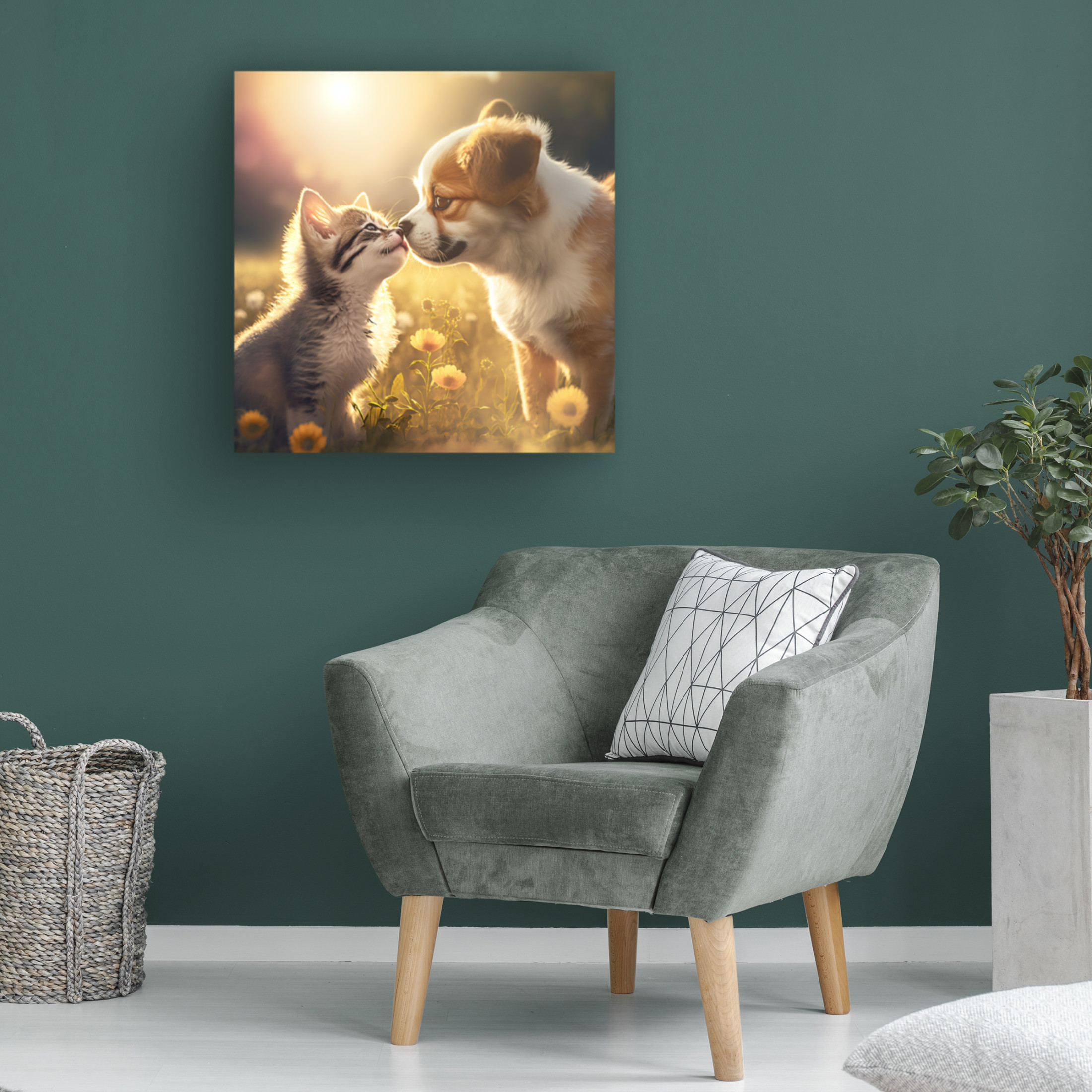 Canvas Wall Art - Ray Heere 'Cats And Dogs 33' Wall Art for Living Room, Bedroom, or Office Décor by Trademark Fine Art - 35 x 35 Inches