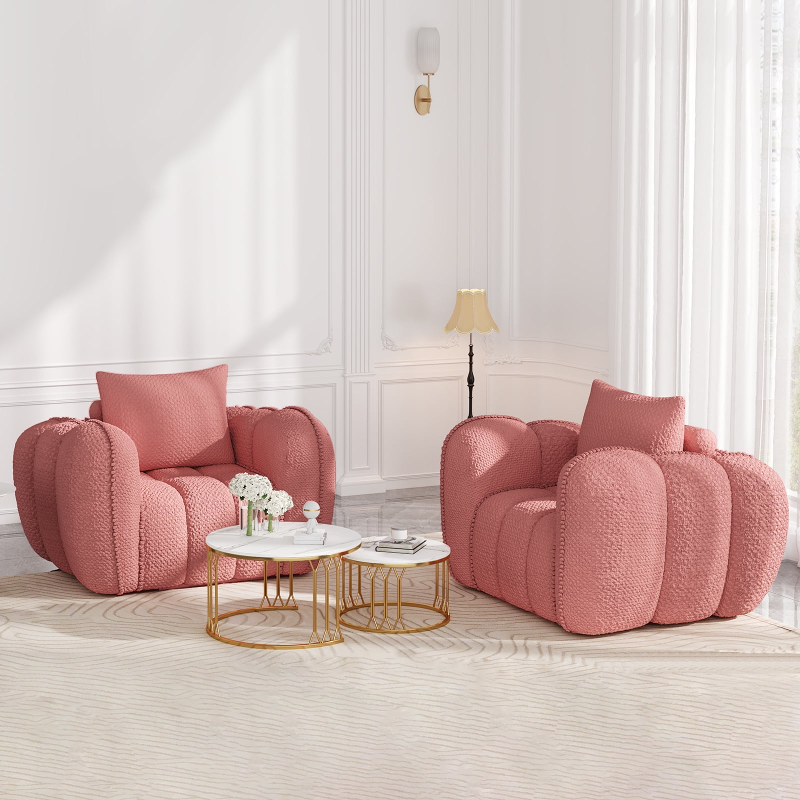 Furniliving Bean Bag Chair for Adults, Oversized Lazy Floor Sofa with Armrests, No Assembly Required, Pumpkin Shaped Bean Bag Sofa for Living Room, Bedroom Apartment Office(Pink)