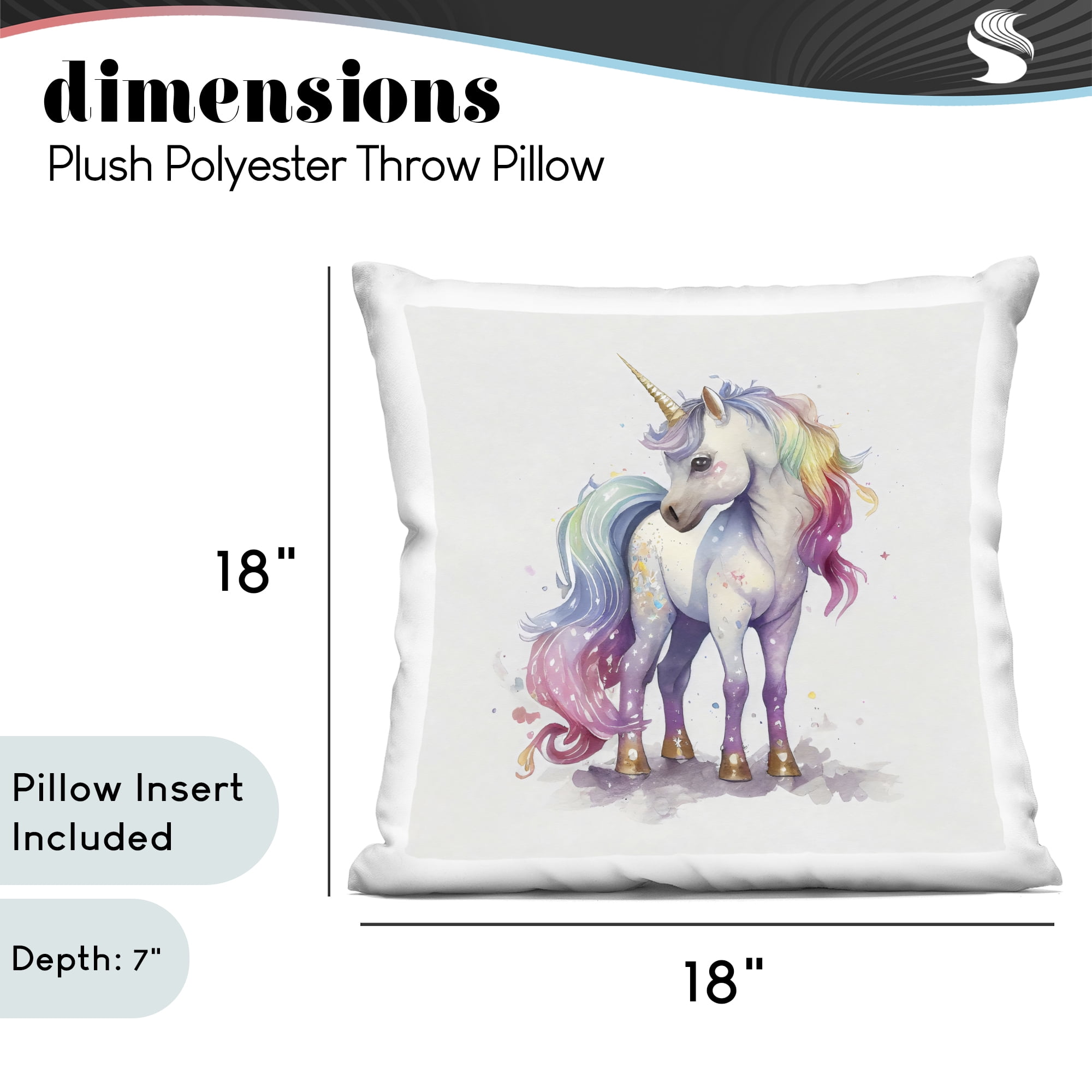 Stupell Industries Watercolor Unicorn & Rainbow Mane Decorative Printed Throw Pillow, design by Creative Studio