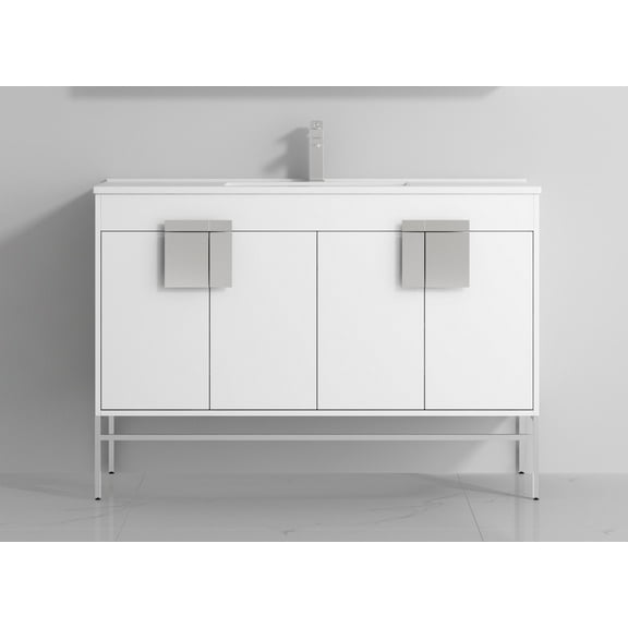 Tennant Brand 47" White Modern Bathroom Vanity with White Ceramic Top