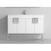 Tennant Brand 47" White Modern Bathroom Vanity with White Ceramic Top