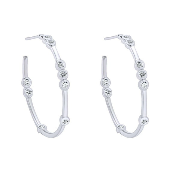 AFFY 0.45 Carat (Cttw) Round White Natural Diamond Hoop Earrings 14k Solid White Gold