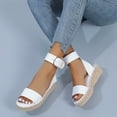 thumbnail image 6 of Anuirheih Women's Wedge Heels Sandals, Open Toe Metal Buckle Ankle Strap Summer Straw Woven Thick Soled Shoes, Gifts for Women(White), 6 of 9