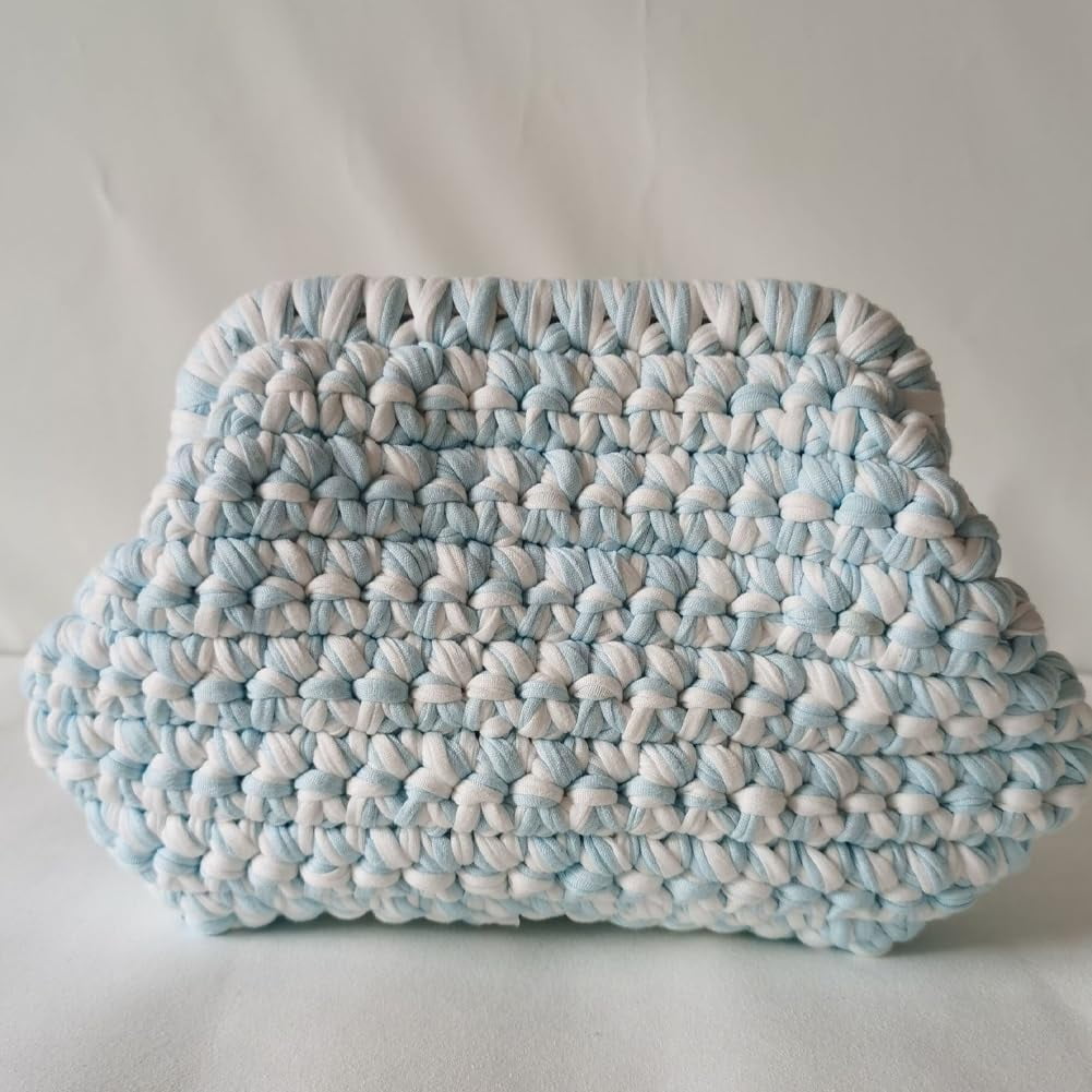 Summer Beach Clutch Purses for Women Woven Crochet Handbags Dumpling Clutch Ruched Cloud Purse Casual Colorblock Bag