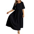 thumbnail image 2 of Tshirt Dress Women Cotton Linen Short Sleeve Scoop Neck Loose Fit Flowy Midi Dress Casual Summer Dresses, 2 of 7