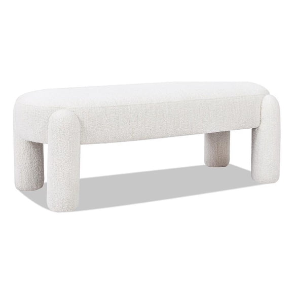 Pemberly Row 49" Oval Fully Upholstered Bench in Milk Cream White Boucle