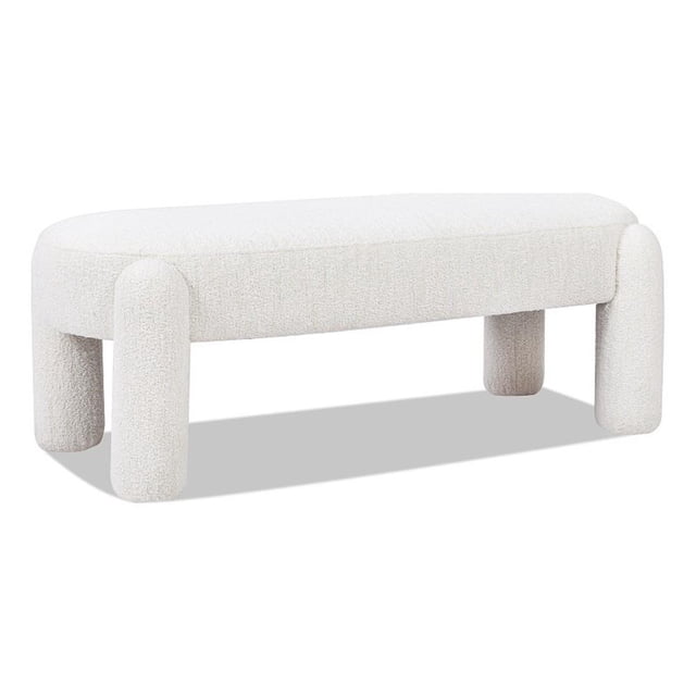 Pemberly Row 49" Oval Fully Upholstered Bench in Milk Cream White Boucle