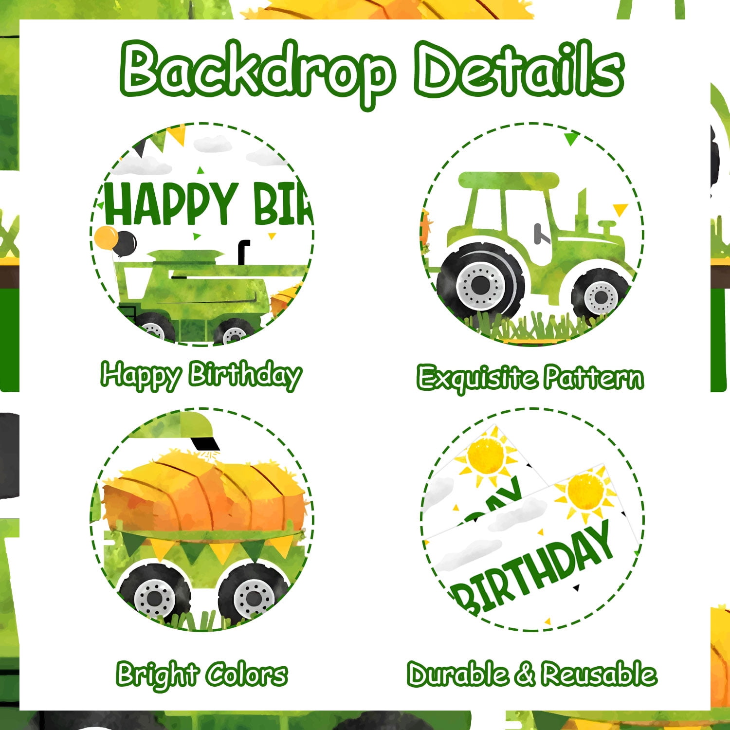 67Pcs Farm Tractor Theme Birthday Party Decorations Happy Birthday Photography Background Cloth Green Tractor Backdrop Foil Balloon Garland Arch Kit for Tractor Themed Kids Birthday Decor Supplies