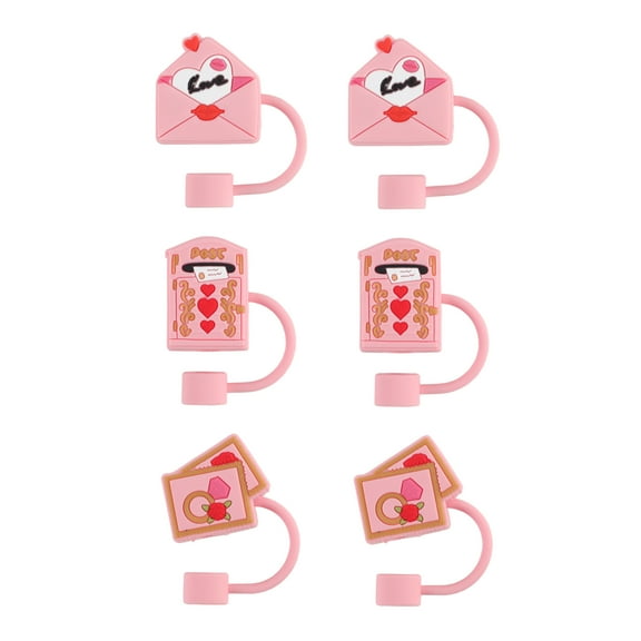 Cook with Color 6 Piece Silicone Valentine’s Day Straw Topper Set, Reusable Straw Covers for Standard Straws