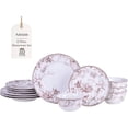 thumbnail image 1 of 222 Fifth Adelaide Brown on White 12-Piece Dinnerware Set – Service for 4, Plate & Bowl Set,Durable Porcelain, Dishwasher Safe, for Everyday Dining & Entertainment, 1 of 5