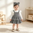thumbnail image 7 of Duqingm Baby Girl Winter Clothes Toddler Girl Spring Fall Outfit Long Sleeve Ruffle Romper Floral Suspender Skirt Headband Set,3-6 Months, 7 of 7