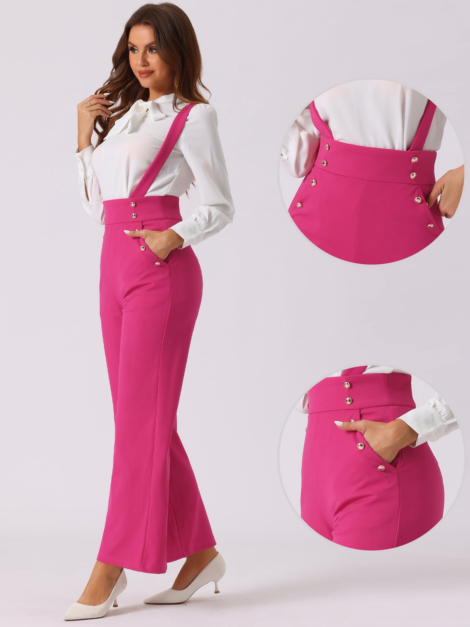 DARING DIVA Women's Casual Office Adjustable Straps Wide Leg Overalls XL Hot Pink