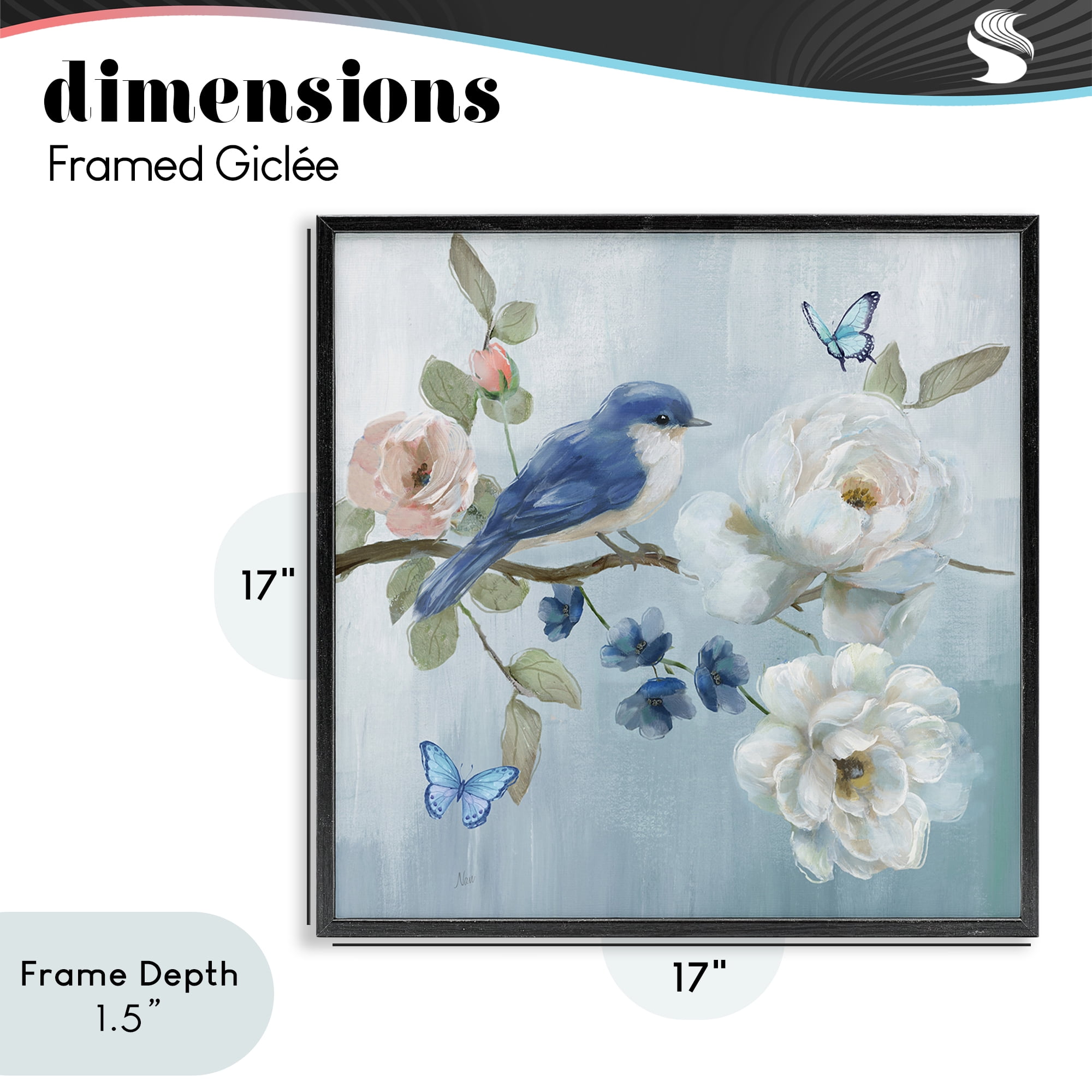 Stupell Industries Blue Bird Tranquility Black Framed Giclee Art, design by Nan
