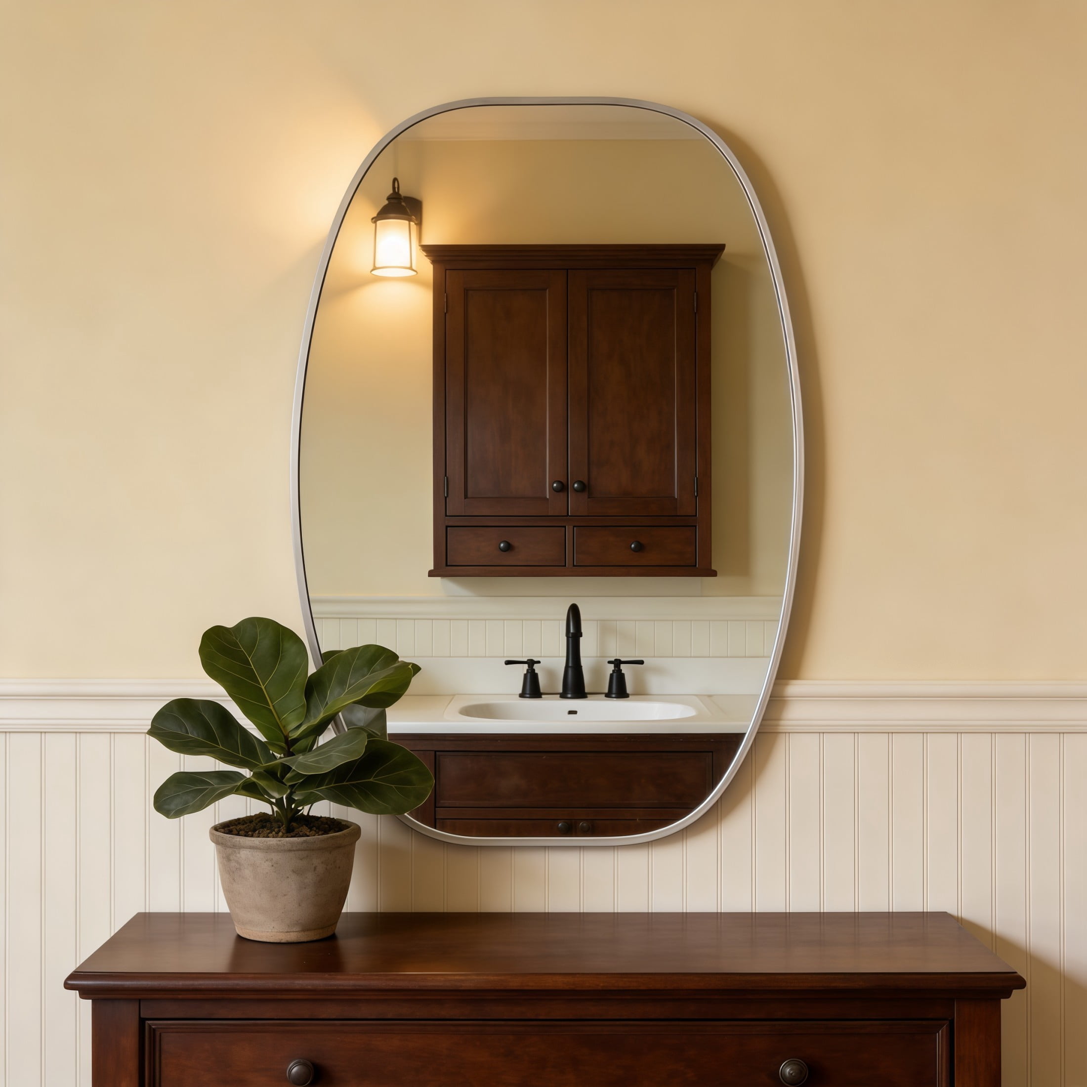 Noble House 24"x36" Unique Metal Framed Oval Wall Mirror, Modern Oblong Vanity Mirror for Bathroom & Entryway, Silver