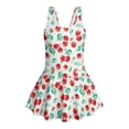 thumbnail image 4 of COEQINE Girls Beach Pool One Piece Swimsuit, Playful Tank Neck and Wide Straps Soft Swimwear with Flared Skirt, Comfortable Swimsuit for Girls 3-4 Years, Cherry Daisy Green, 4 of 8