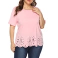 thumbnail image 3 of Sonducket Blusa de mujer Camiseta de manga corta con cuello Camiseta suelta informal para niña Prendas para la parte del cuerpo Rosa 3XL, 3 of 7