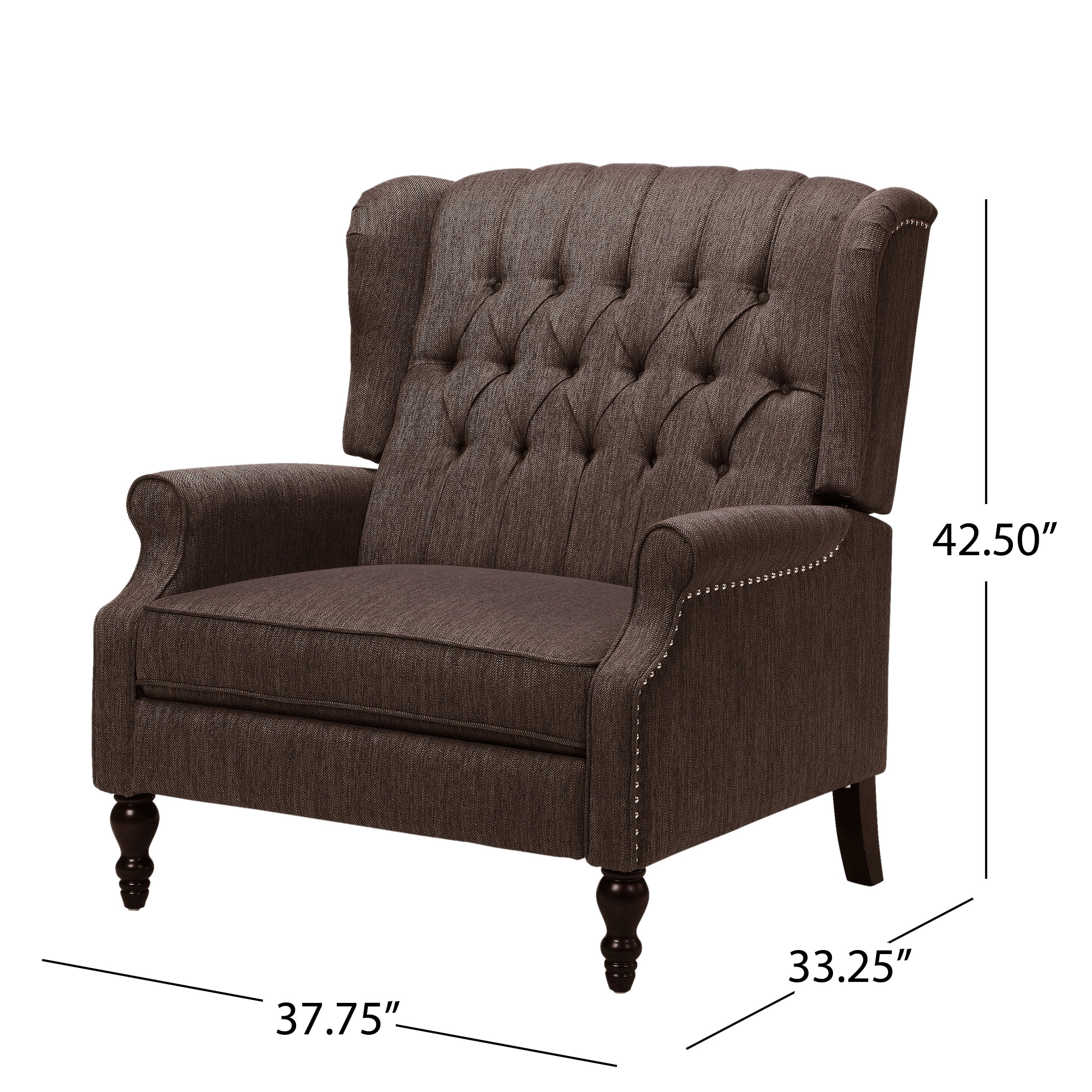 Noble House Khalid Oversized Wingback Tufted Fabric Push Back Recliner, Brown