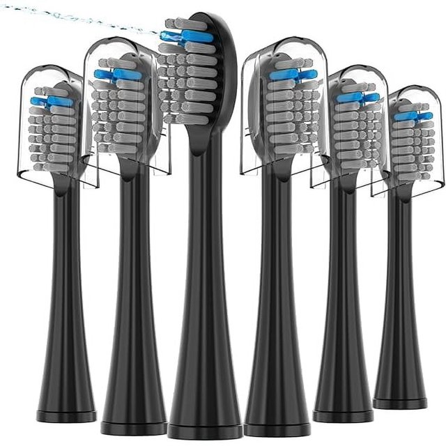 wonima02 6 Pack Replacement Flossing Toothbrush Heads for Waterpik Sonic Fusion - Compatible with SF-01/SF-02/SF-03/SF-04 - Black with Caps
