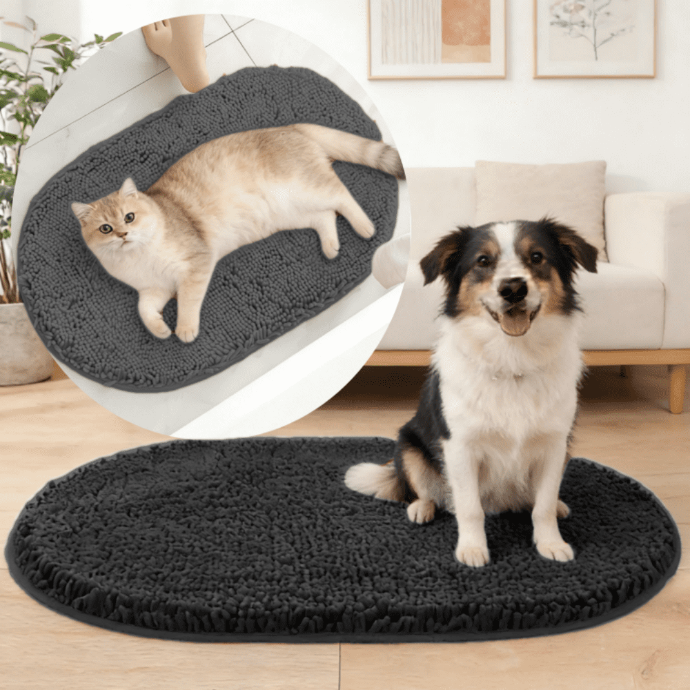 MK Gdledy Chenille Oval Bath Rug 20x32, Rubber Backing Quick Dry Washable Microfiber Mats，Black