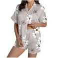 thumbnail image 2 of Silk Pajamas for Women Matching Sets 2 Piece Pjs Print Short Sleeve Button Down Tops Loose Elastic Waist Shorts Sleepwear Soft Loungewear with Pocket, 2 of 5