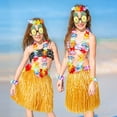 thumbnail image 2 of 7 Pack Hula Skirt Costume Kit for Hawaii Luau Party, 16 in 2-Layer Grass Skirt, Hawaiian Lei, Hibiscus Hair Clip, Pineapple Sunglasses for Kids, 2 of 7