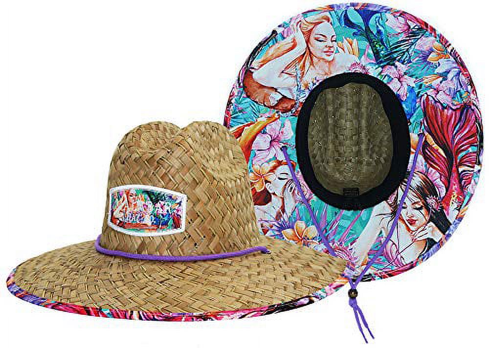 Woman's Sun Hat, Mermaid Straw Hat with Fabric Pattern Print Lifeguard Hat, Beach, Ocean, Pool, Walking, and Outdoor, Summer Hat, Fits All, Malabar Hat Co - image 4 of 5
