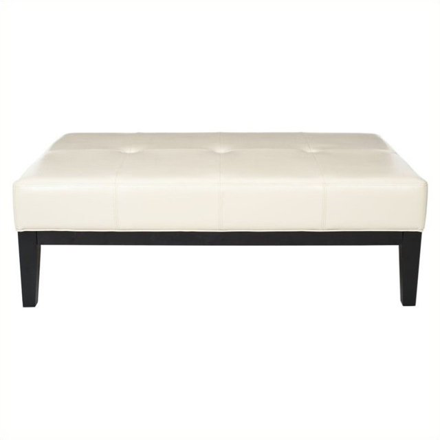 Hawthorne Collection Beech Wood Leather Cocktail Ottoman in White