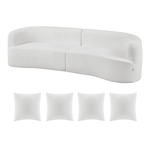 112" Corduroy Curved Modular Sectional Sofa, Plush Cloud Couch with 4 Pillows