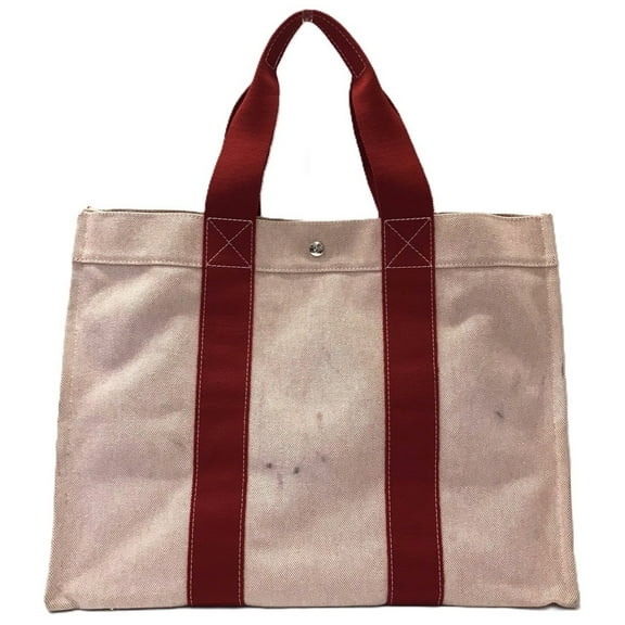 Pre-Owned Hermes Bora GM Handbag Red Tote Bag Canvas Fabric HERMES (Good)