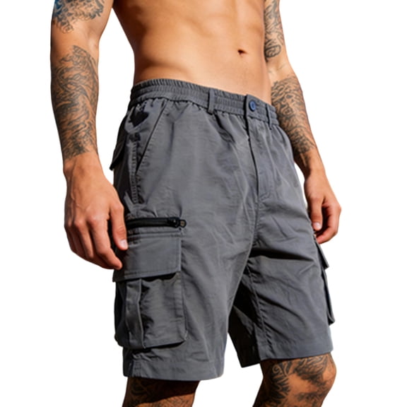 Homeyce Men's Flex Cargo Shorts with Multi-Pocket Elastic Waistband Shorts Pants Drawstring Ripstop Straight Leg Cargo Shorts Casual Relaxed Fit Wild Outdoor Work Outfit,Gray 3XL