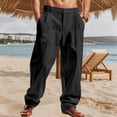 thumbnail image 4 of Zimjoy Men's Dress Pants Summer Wide Leg Linen Pants Breathable Casual Basic Trousers with Belt Loop, Black L, 4 of 4