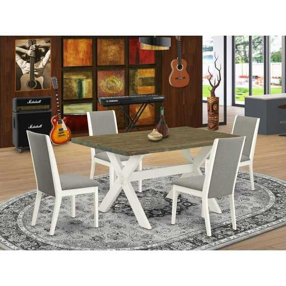 East West Furniture X-Style 5-piece Dining Set with Stylish Chair Back in White