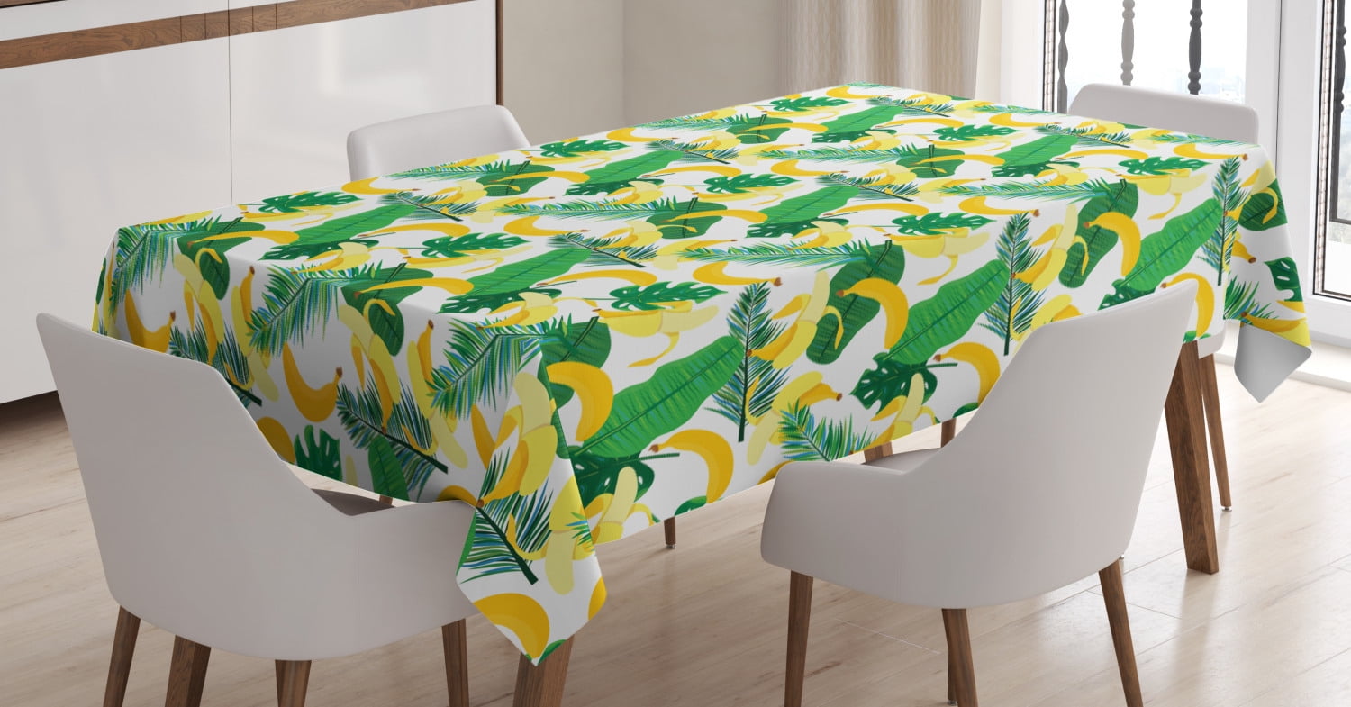 Island Tablecloth, Pattern with Hand Drawn Cartoon Style Banana Fruits
