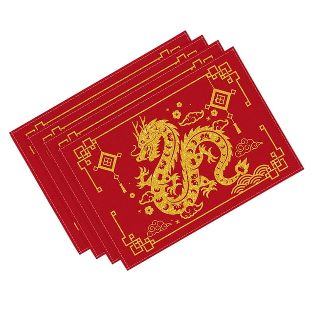 GUOOL Chinese New Year Placemats 4 Pieces Durable New Year Dinner Table Decoration Red Gold