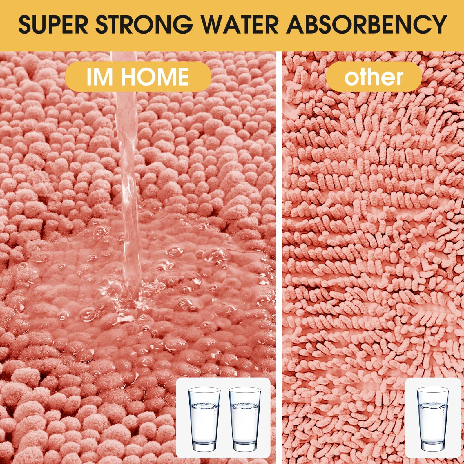 HAKUNA Upgrade Extra Large Coral Bathroom Rug Set 2 Pieces 24"x17"+48"x20" Ultra Soft, Thick Absorbent Bath Mats, Non Slip Chenille Toilet Mat for Bathroom, Bedroom, Kitchen