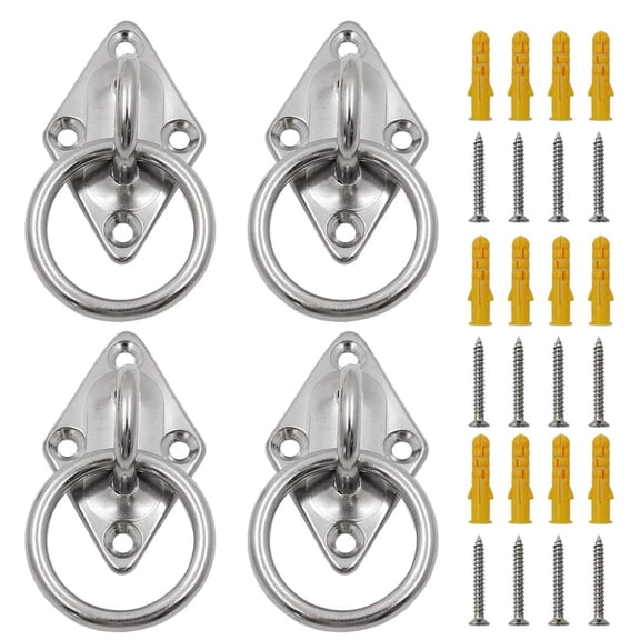 4 Pcs M6 Diamond Pad Eye Plate with Ring Hook, Ceiling Hooks Wall Mount Bracket, Heavy Duty Stainless Steel Anchor Mount for Yoga Swings Hammocks/Boat Rigging/Suspension Training Straps