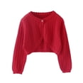 thumbnail image 2 of hengsof Girls Hollowed-Out Open Front Bolero Shrug Kids Solid Color Long Sleeve Cropped Elegant Cardigan Knit Sweater, 2 of 5
