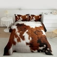 thumbnail image 3 of Manfei Brown Cow Print Queen Comforter Set for Adult, Rustic Farmhouse Bedding Sets, Modern Fashion Reversible Bedding Comforter Set, Breathable Home Decor, 3 Pieces, 3 of 9