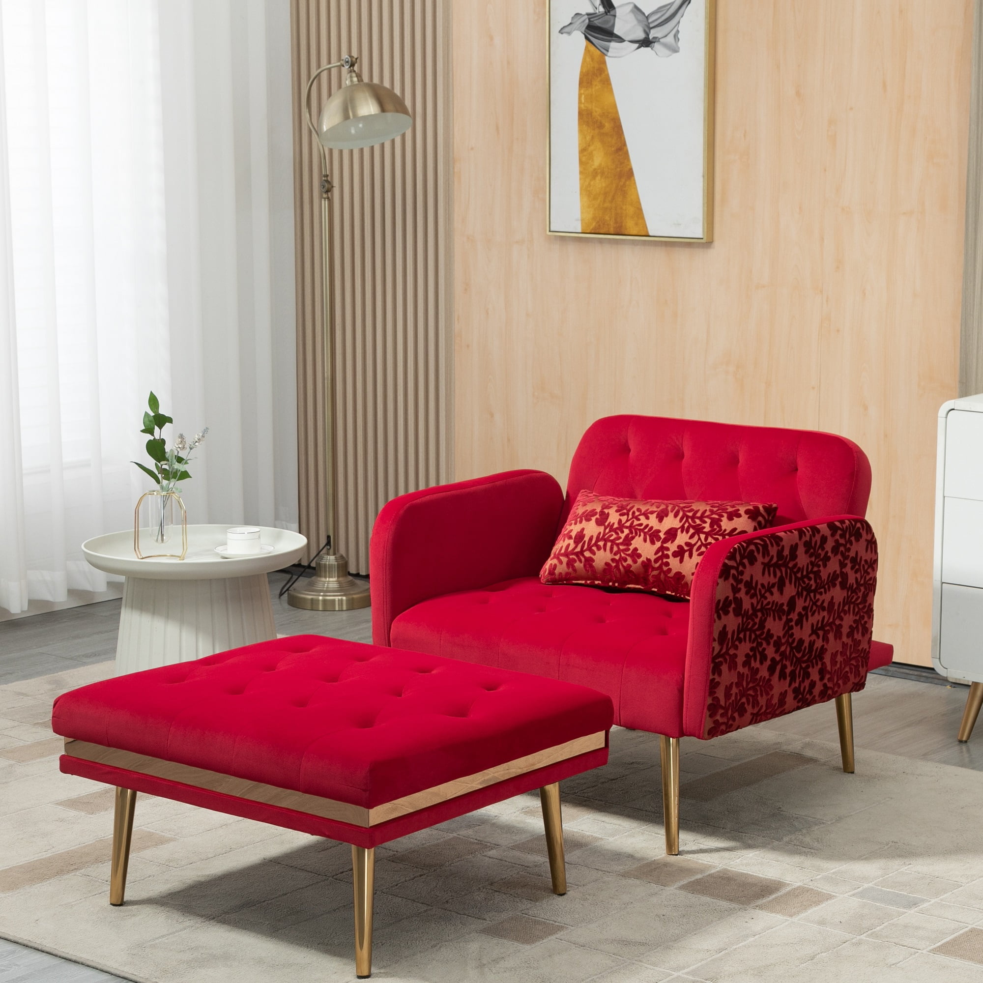 Adjustable Chaise Lounge with Ottoman Zarler Velvet Convertible