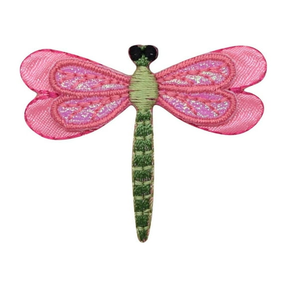 Small Layered Pink Dragonfly Iron on Embroidered Patch